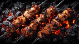 delicious-bbq-skewers-grilling-hot-charcoal