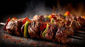 grilled-meat-vegetable-skewers-with-smoke